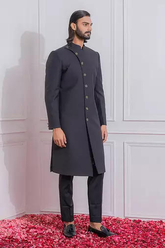 Black jaranwal indo western achkan