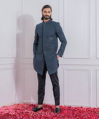 Slate blue feroz indo western achkan 1