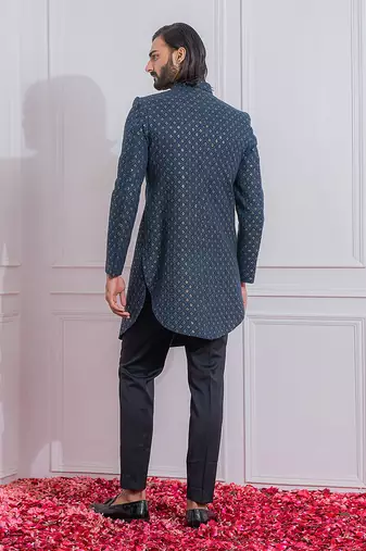 Slate blue feroz indo western achkan