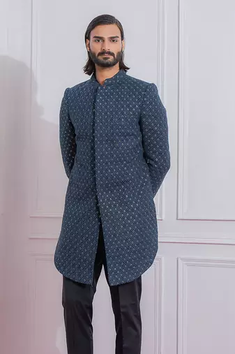 Slate blue feroz indo western achkan
