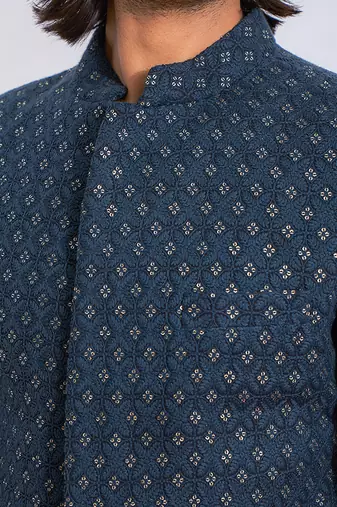 Slate blue feroz indo western achkan