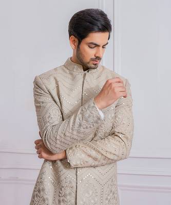 Grey sambrial indo western achkan 4