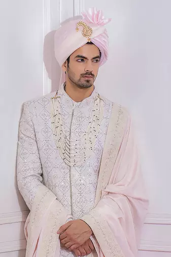 Off white umerkot sherwani set