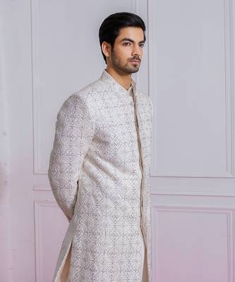 Off white umerkot sherwani set 5