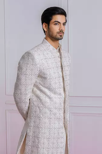 Off white umerkot sherwani set