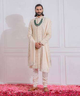 Beige gojra sherwani set 1
