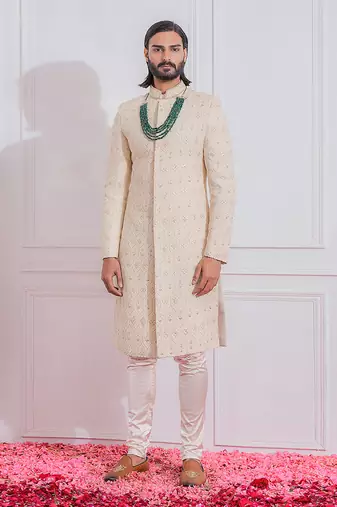 Beige gojra sherwani set