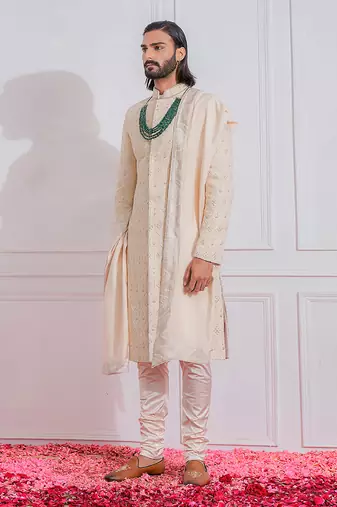 Beige gojra sherwani set