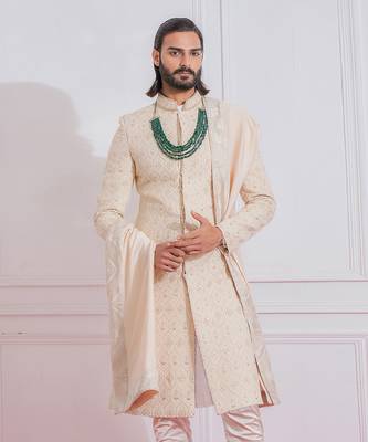 Beige gojra sherwani set 4