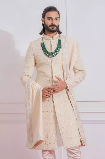 Beige gojra sherwani set