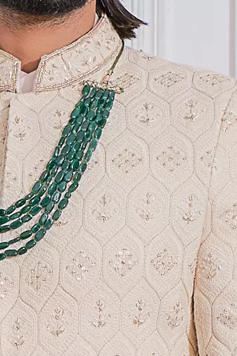 Beige gojra sherwani set