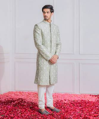 Mint green hasilpur sherwani set 1