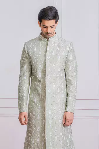 Mint green hasilpur sherwani set