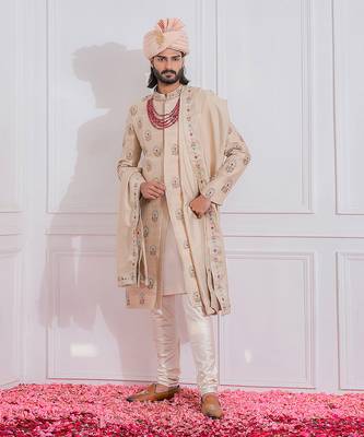 Beige lahore sherwani set 1