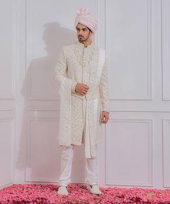 Off white turbat sherwani set 1