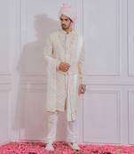 Off white turbat sherwani set