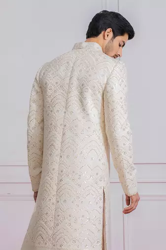 Off white turbat sherwani set