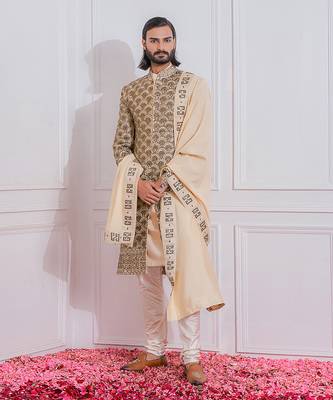 Gold nawabshah sherwani set 1
