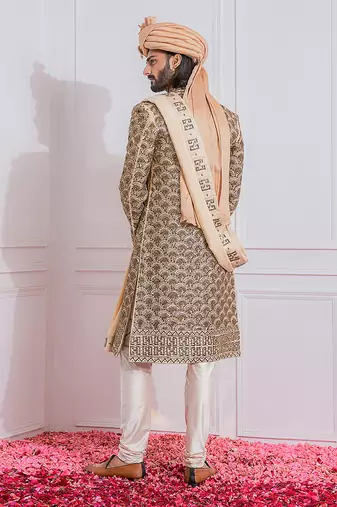 Gold nawabshah sherwani set