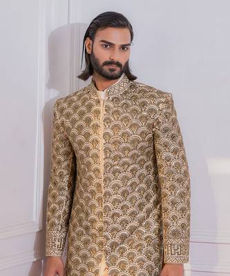 Gold nawabshah sherwani set 4