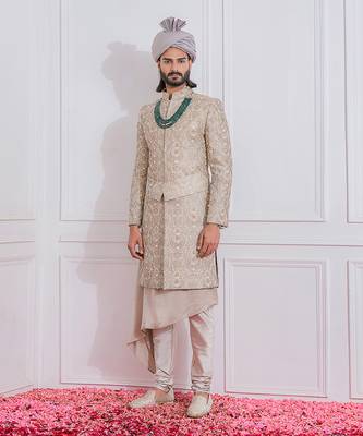 Dusty grey sukkur sherwani set 1