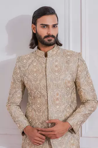 Dusty grey sukkur sherwani set