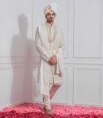 Off white sadiqabad sherwani set