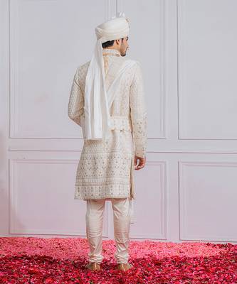 Off white sadiqabad sherwani set 4