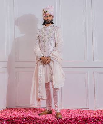 Powder pink karachi sherwani set 1