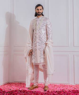 Powder pink karachi sherwani set 2