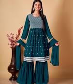  Ethnic Blue Colour Sharara Dress For Party Looks