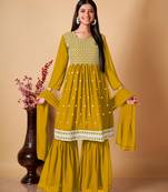  Ethnic Yellow Colour Sharara Dress For Party Looks