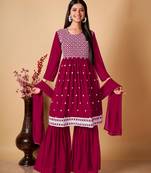  Ethnic Maroon Colour Sharara Dress For Party Looks