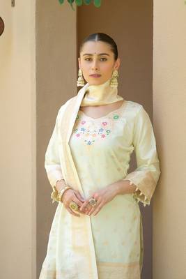 Beautiful White Colour Woven Paithnai Designer Fancy Girlish Banarasi Silk Salwaar Kameez 2