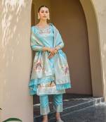 Beautiful Sky Blue Colour Woven Paithnai Designer Fancy Girlish Banarasi Silk Salwaar Kameez