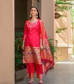 Beautiful Gajri Colour Woven Paithnai Designer Fancy Girlish Banarasi Silk Salwaar Kameez