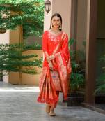 Beautiful Red Colour Woven Paithnai Designer Fancy Girlish Banarasi Silk Salwaar Kameez
