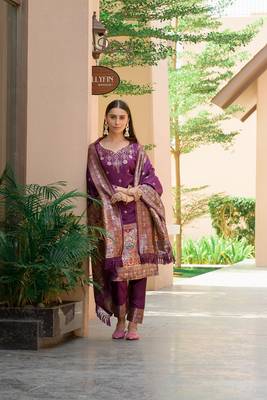 Beautiful Wine Colour Woven Paithnai Designer Fancy Girlish Banarasi Silk Salwaar Kameez 1
