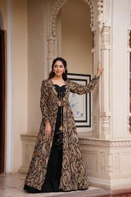Black Colour Palazzo Dress With Shrug For Fancy Girlish Looks 1