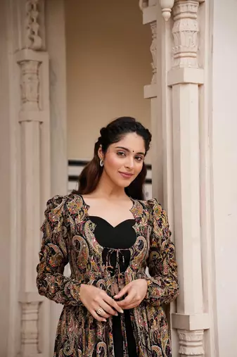 Black Colour Palazzo Dress With Shrug For Fancy Girlish Looks