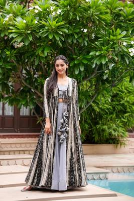 Grey Colour Palazzo Dress With Shrug For Fancy Girlish Looks 1