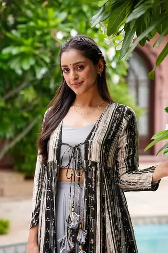 Grey Colour Palazzo Dress With Shrug For Fancy Girlish Looks