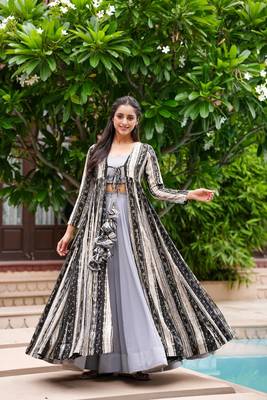 Grey Colour Palazzo Dress With Shrug For Fancy Girlish Looks 4