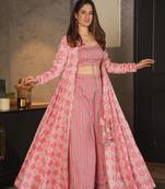 Rayon Printed Pink Palazzo Set with Jacket