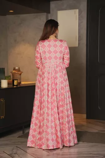 Rayon Printed Pink Palazzo Set with Jacket