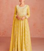 Yellow Colour Thread Work Fancy Palazzo Dress For Partywear