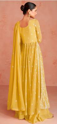 Yellow Colour Thread Work Fancy Palazzo Dress For Partywear 2