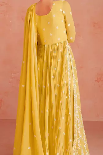 Yellow Colour Thread Work Fancy Palazzo Dress For Partywear
