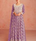 Purple Colour Thread Work Fancy Palazzo Dress For Partywear