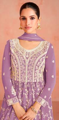 Purple Colour Thread Work Fancy Palazzo Dress For Partywear 3